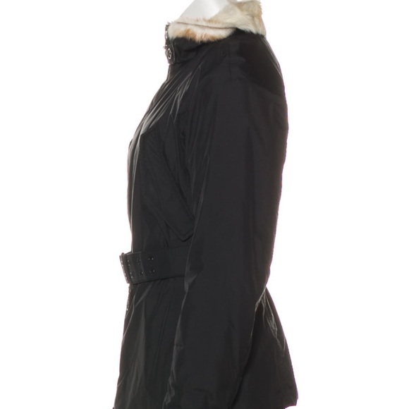 Prada Black Belted Jacket Rabbit Fur Lining - Picture 2 of 7